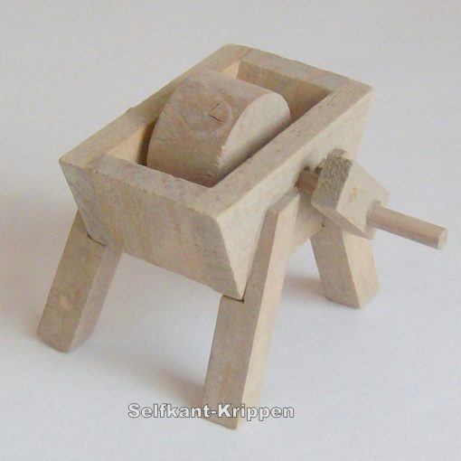 Krippenzubehör Schleifbock, Schleifstein aus Holz, 5 cm, Krippendeko, Werkzeug
