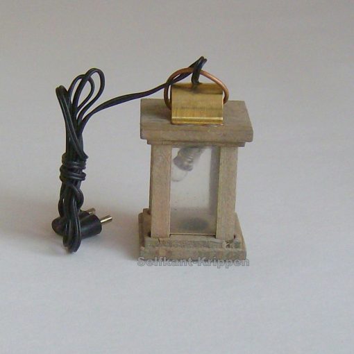 Krippenzubehör, Krippenelektrik Holzlaterne mit Beleuchtung E5, Laterne, Stalllampe, 6 cm