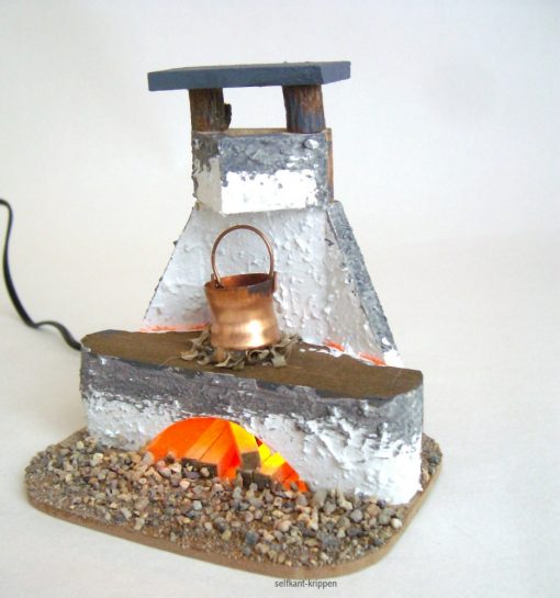 Krippenzubehör Kochstelle beleuchtet Feuerstelle 11cm Krippendekoration