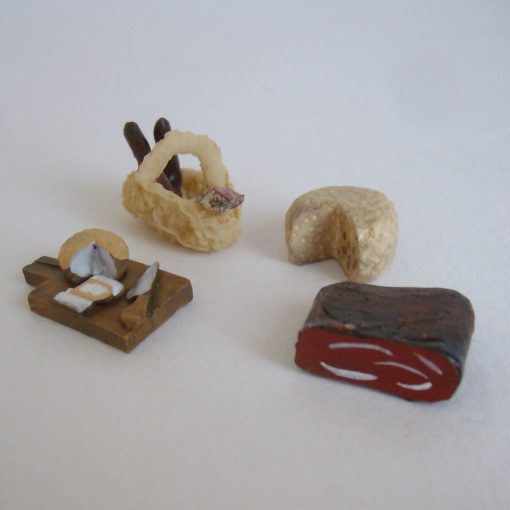 Krippenzubehör, Jausenset 4-tlg., Wichtelzubehör, Vesperplatte, Schinken Käse, Wurstkorb, Picknick, Minigarten