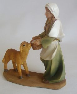 Krippenfiguren, Krippenzubehör, Magd, Bäuerin mit Kalb, 15 cm, Markuskrippenfiguren, Zusatzfigur,