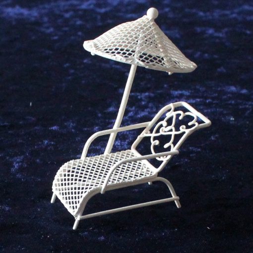 Wichtel Mini-Garten Liege mit Sonnenschirm 9,5cm Liegestuhl Wichtelzubehör Schirm Sonnenschutz Minigarten Deko Gartenmöbel
