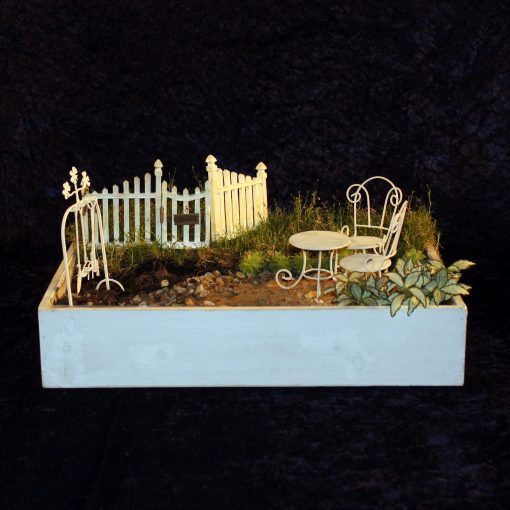 Wichtel, Mini-Garten Krippenzubehör Zaun mit Tor Lattenzaun aus Polystone ca. 15 cm, Wichtelzubehör, Minigarten, Puppenhaus, Modellbau, – Bild 4