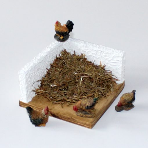 Krippenzubehör Misthaufen 11 cm mit 1 Huhn oder 1 Hahn Krippendekoration Mini-Garten – Bild 2