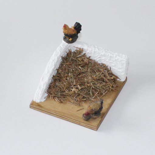 Krippenzubehör Misthaufen mit abgeschrägter Wand und 1 Huhn oder 1 Hahn Kompost Mini-Garten Krippendeko