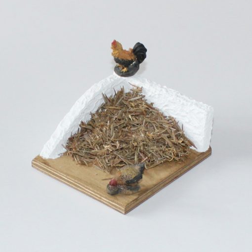 Krippenzubehör Misthaufen mit abgeschrägter Wand und 1 Huhn oder 1 Hahn Kompost Mini-Garten Krippendeko – Bild 2