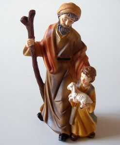 Krippenzubehör Krippenfiguren Hirte Alter Mann mit Kind und Lamm Zusatzfigur Mädchen Schaf Schäfer Ersatzfigur 14cm