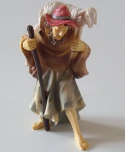 Krippenzubehör Krippenfigur Hirte Schäfer mit Schaf, Stab und rotem Hut 13 cm