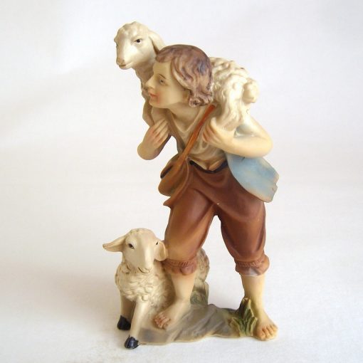 Krippenfigur Hirte mit 2 Schafe und Tasche 12cm Krippenzubehör Schäfer Zusatzfigur