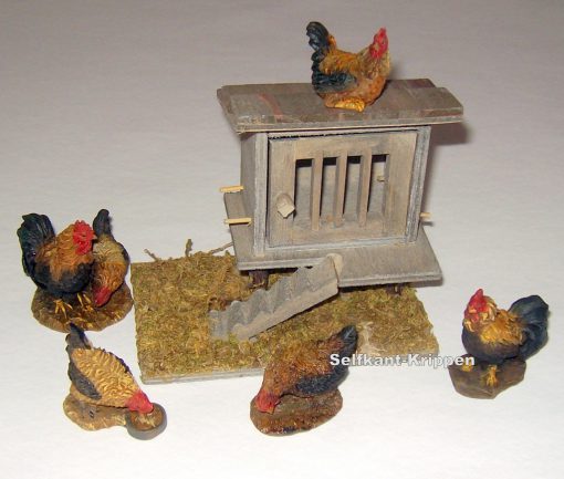Hühner Krippenfiguren Hühnerstall u Hahn Krippenzubehör Tierfiguren Bauernhof 