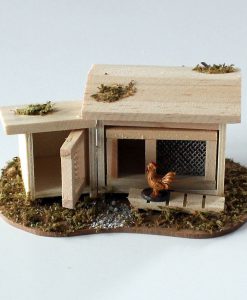 Mini-Garten, Krippenzubehör, Wichtel, Hühnerstall mit braunes Huhn Hasenstall Krippenfigur