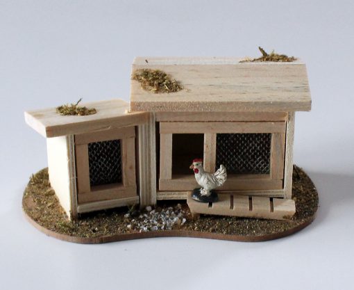 Krippenzubehör Minigarten Hühnerstall Hasenstall incl. weißes Huhn Wichtel Krippenfigur