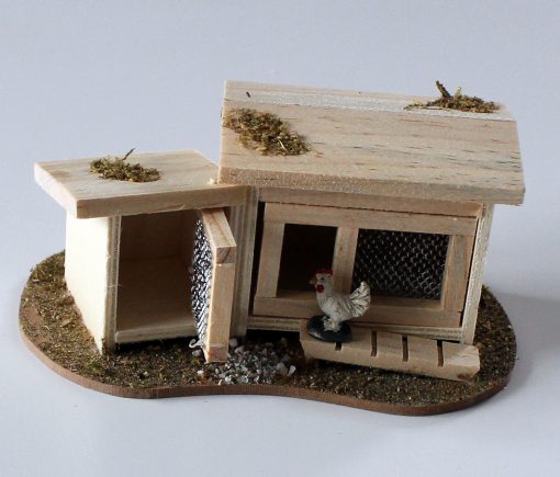 Krippenzubehör Minigarten Hühnerstall Hasenstall incl. weißes Huhn Wichtel Krippenfigur – Bild 2