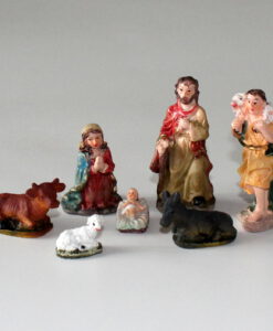 Krippenzubehör, Krippenfiguren, 7-teilig, heilige Familie, Hirte und Tiere, 2-7cm,