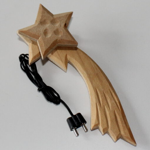 Krippenzubehör Komet, beleuchteter Morgenstern, 12 - 13 cm aus Holz, Stern, Krippenbeleuchtung, Krippenelektrik – Bild 4