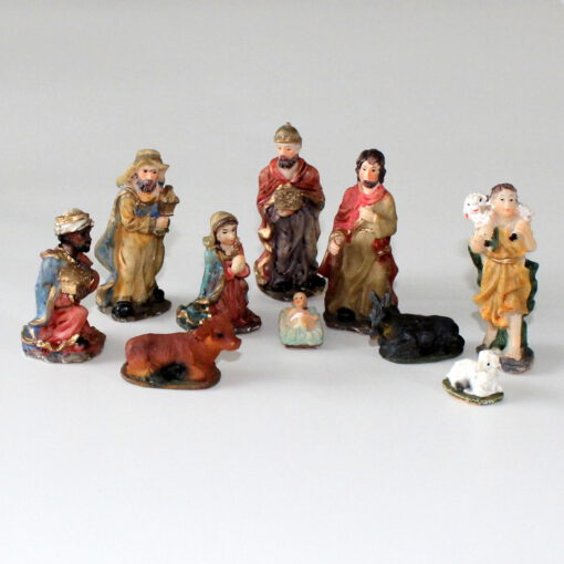 Krippenfiguren - Set, 10 tlg, 7 cm, Krippenzubehör, Familie, Könige, Hirte, Tiere, Krippendekoration, Weihnachten, Krippe, Polyresin,