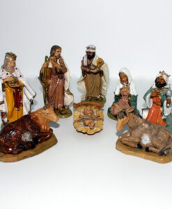 Krippenfiguren Set 9-tlg. 13 cm, heilige Familie, Könige, Ochse, Esel, Kunstharz, legno, Krippenzubehör