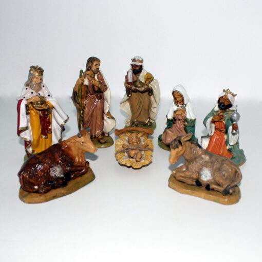 Krippenfiguren Set 9-tlg. 13 cm, heilige Familie, Könige, Ochse, Esel, Kunstharz, legno, Krippenzubehör