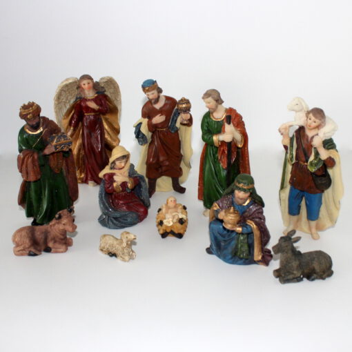 Krippenfiguren -Set 17 cm, 11-teilig, bunt mit goldenen Glitter, Krippenzubehör, Krippendekoration, Ausstellungsware, – Bild 2