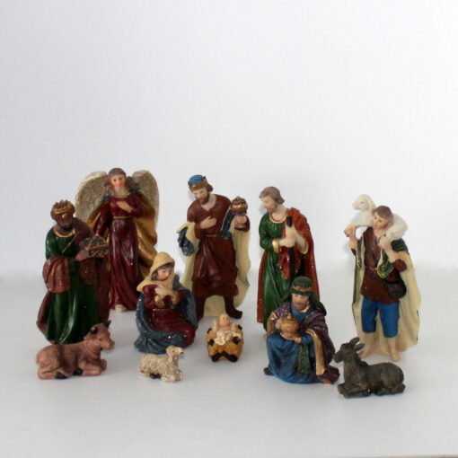 Krippenfiguren -Set 17 cm, 11-teilig, bunt mit goldenen Glitter, Krippenzubehör, Krippendekoration, Ausstellungsware, – Bild 3