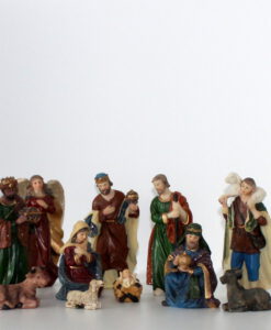 Krippenfiguren -Set 17 cm, 11-teilig, bunt mit goldenen Glitter, Krippenzubehör, Krippendekoration, Ausstellungsware,