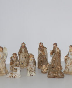 Krippenfiguren - Set 17 cm 11-teilig,  Ornamente und Farbsteinen auf Kleidung, creme, gold, beige, Ausstellungsware, Krippenzubehör, Krippendekoration,
