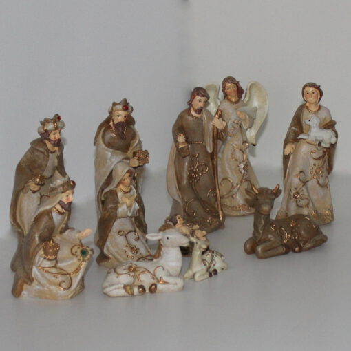 Krippenfiguren - Set 17 cm 11-teilig,  Ornamente und Farbsteinen auf Kleidung, creme, gold, beige, Ausstellungsware, Krippenzubehör, Krippendekoration, – Bild 2