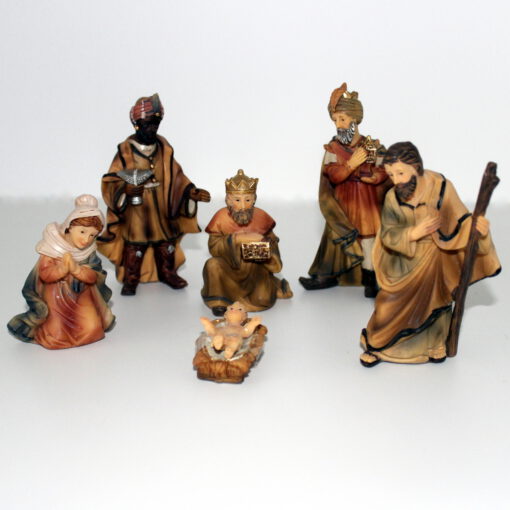 Krippenzubehör Krippenfiguren - Set,  7 - teilig, ca.10,5 cm, Familie und Könige, Polystone, Handbemalt