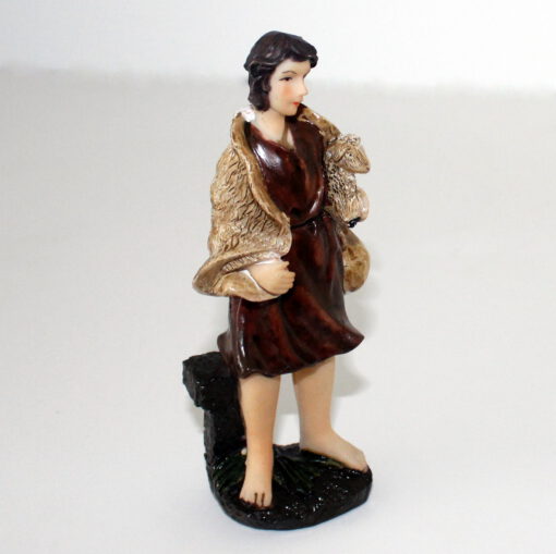 Krippenfigur Hirte mit Schaf 14 cm Einzelfigur, Zusatzfigur, Ersatzfigur, Schäfer, Krippenzubehör, Krippendekoration, Kunststoff,