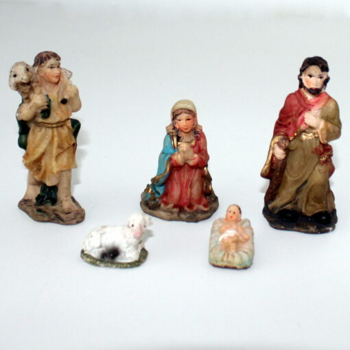 Krippenfiguren - Set 6,5 cm,  Krippenzubehör, Familie, Hirte, Schaf, Polyresin