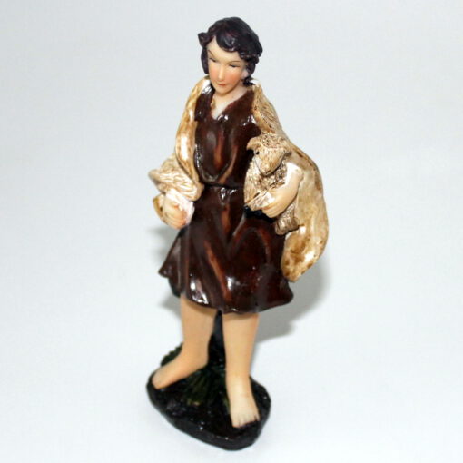 Krippenfigur Hirte mit Schaf 14 cm Einzelfigur, Zusatzfigur, Ersatzfigur, Schäfer, Krippenzubehör, Krippendekoration, Kunststoff, – Bild 3