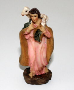 Krippenfigur Hirte mit Schaf 7,5 cm Einzelfigur, Zusatzfigur, Ersatzfigur, Schäfer, Krippenzubehör, Krippendekoration, Polystone,