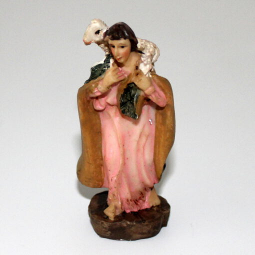 Krippenfigur Hirte mit Schaf 7,5 cm Einzelfigur, Zusatzfigur, Ersatzfigur, Schäfer, Krippenzubehör, Krippendekoration, Polystone,