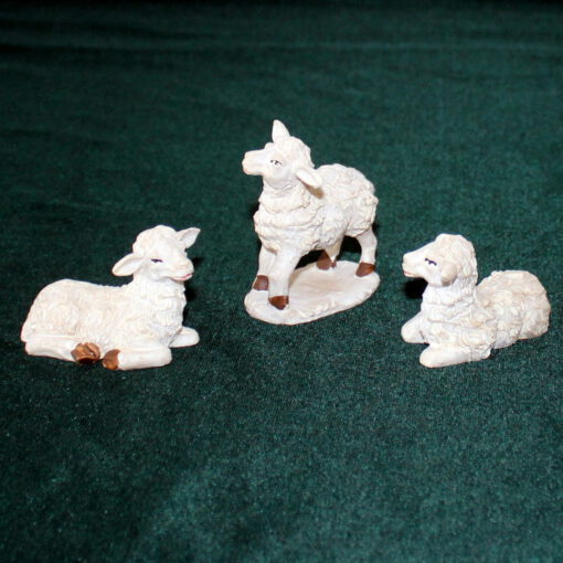 Krippenfiguren 3 Stück Schafe 3,5  - 5,5 cm Schafherde wolliges Aussehen Polystone Krippenzubehör Tierfigur Krippenfigur Krippendekoration