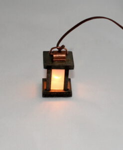 Krippenzubehör Laterne beleuchtet aus Holz gebeizt 5,5cm milchig Stalllampe Krippenbeleuchtung Krippenelektrik