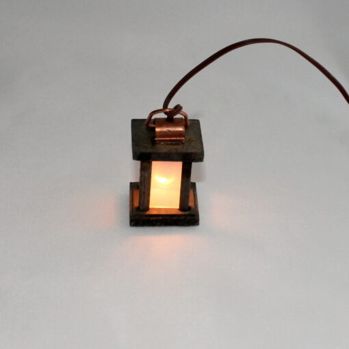 Krippenzubehör Laterne beleuchtet aus Holz gebeizt 5,5cm milchig Stalllampe Krippenbeleuchtung Krippenelektrik