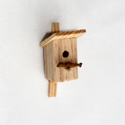 Krippenzubehör, Minigarten, Nistkasten, Starenkasten, natur, mit Vogel, Modellbau, Puppenstube, Miniatur