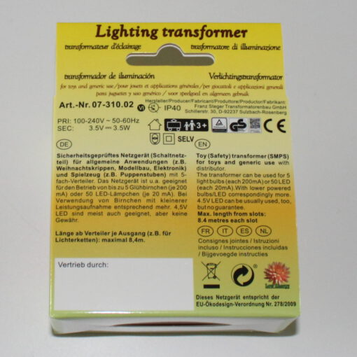 Krippenzubehör Trafo Ruhelicht Beleuchtungstrafo Fa. Steger mit 5 Anschlüsse, flackerfreie LEDs, Krippenelektrik, Krippen, Puppenstube – Bild 2