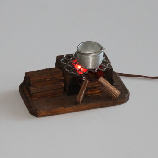 Krippenzubehör Feuerstelle mit Kessel und Beleuchtung 5cm Hirtenfeuer Lagerfeuer