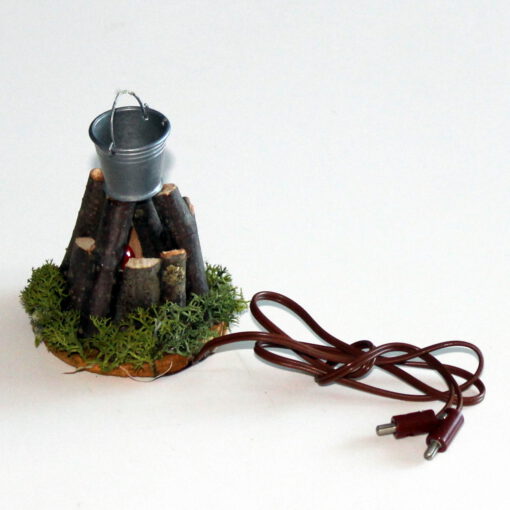 Krippenzubehör rundes Lagerfeuer 6 cm Feuerstelle mit Kessel und Beleuchtung Hirtenfeuer Krippendekoration – Bild 5