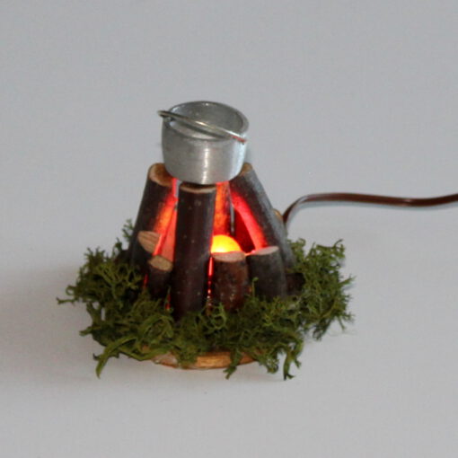 Krippenzubehör rundes Lagerfeuer 6 cm Feuerstelle mit Kessel und Beleuchtung Hirtenfeuer Krippendekoration – Bild 3