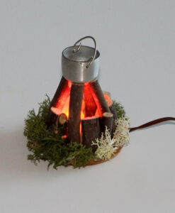 Krippenzubehör rundes Lagerfeuer 6 cm Feuerstelle mit Kessel und Beleuchtung Hirtenfeuer Krippendekoration