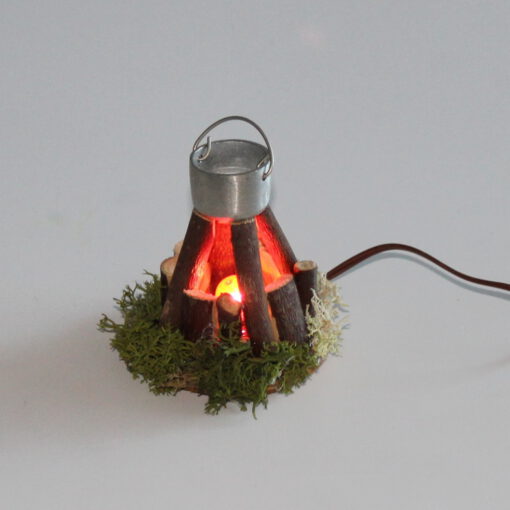 Krippenzubehör rundes Lagerfeuer 6 cm Feuerstelle mit Kessel und Beleuchtung Hirtenfeuer Krippendekoration – Bild 6