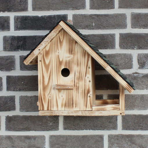 Nistkasten mit integrierter Futterstelle und Schindeldach für Kleiber Kohlmeise Brutplatz Meisenkasten Vogelhaus Vogelvilla – Bild 2