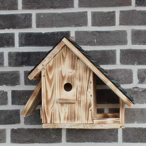 Nistkasten mit integrierter Futterstelle und Schindeldach für Kleiber Kohlmeise Brutplatz Meisenkasten Vogelhaus Vogelvilla – Bild 3
