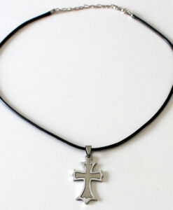 Kette mit Kreuz am Band Doppelkreuz gewellt Schmuck Geschenk Kommunion Konfirmation Geburtstag Kautschukband