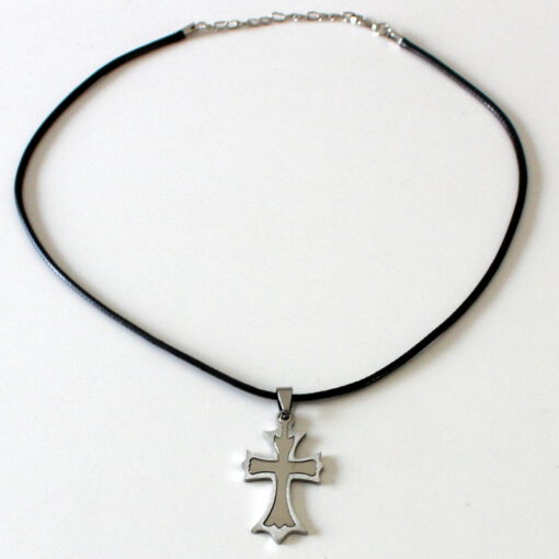 Kette mit Kreuz am Band Doppelkreuz gewellt Schmuck Geschenk Kommunion Konfirmation Geburtstag Kautschukband