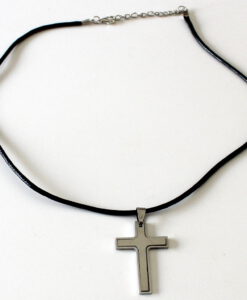 Kette mit Kreuz am Band Doppelkreuz glatt Schmuck Geschenk Kommunion Konfirmation Geburtstag