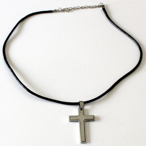 Kette mit Kreuz am Band Doppelkreuz glatt Schmuck Geschenk Kommunion Konfirmation Geburtstag