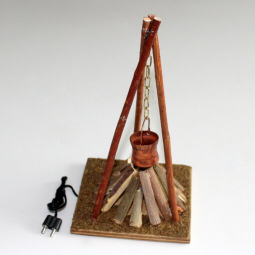 Krippenzubehör 3-beinige Feuerstelle mit Beleuchtung und Kupferkessel16cm Hirtenfeuer Lagerfeuer – Bild 6